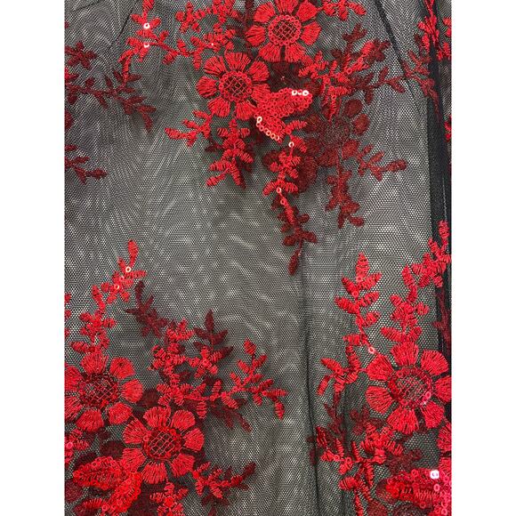Catherines Sheer Mesh Embroidered Sequins Top Sz 1X Red Black Witchy Renaissance - Picture 7 of 9